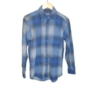 Pendleton Mens Blue & Gray Vigin Wool Plaid Lodge Shirt Size Medium